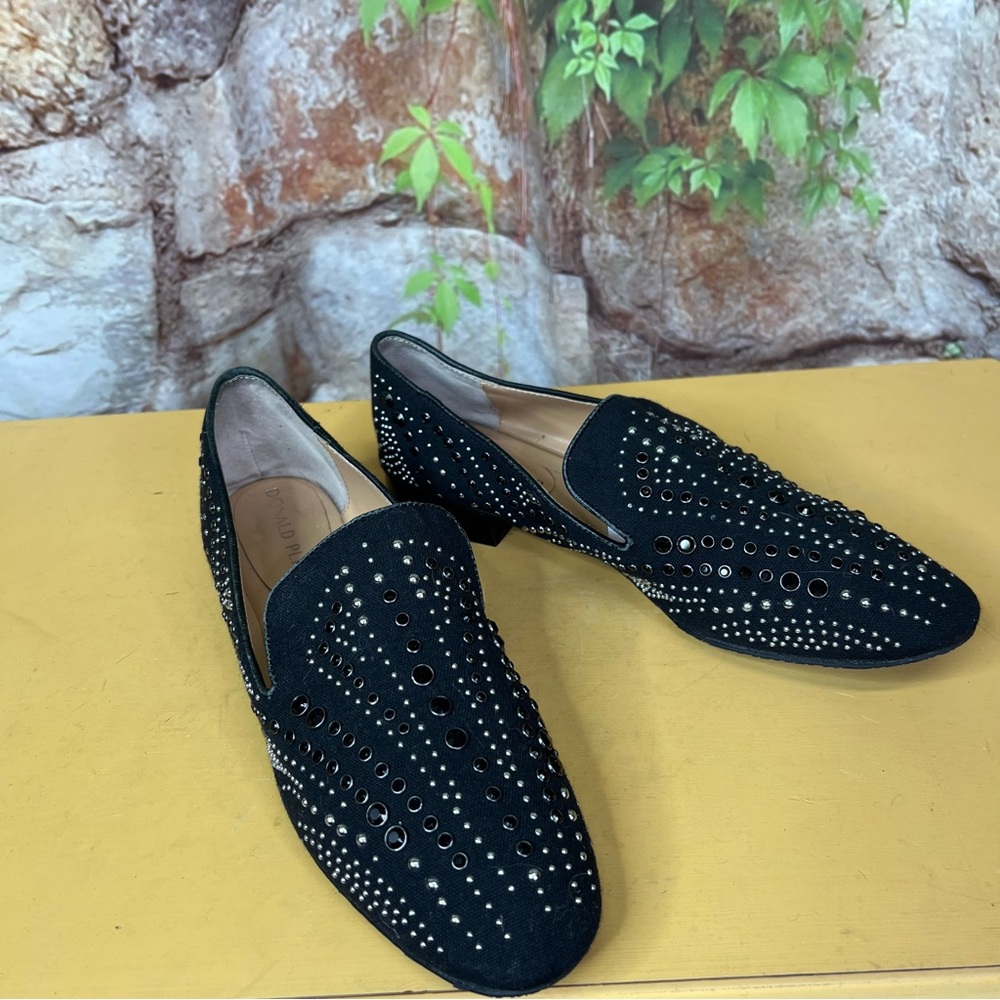 DONALD PLINER Black Textile Modern Downtown Walkable Studded Loafers, 8.5 - Picture 9 of 16